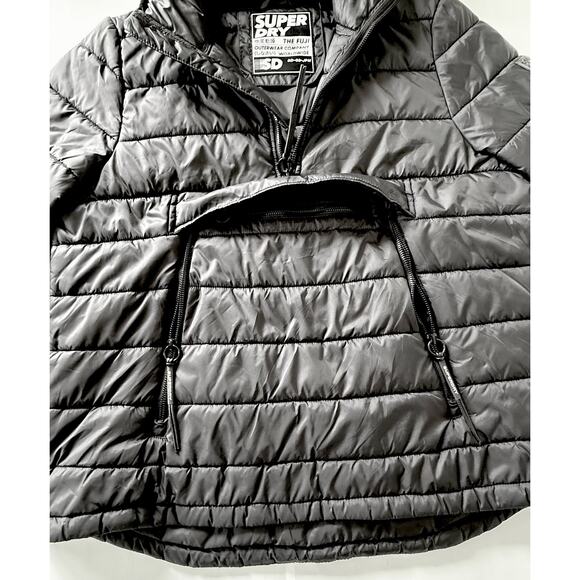SUPERDRY Womens Sz 12 Pullover Puffer Jacket with Hood Black 1/4 Zip UK 16 EU 44 - Picture 5 of 12